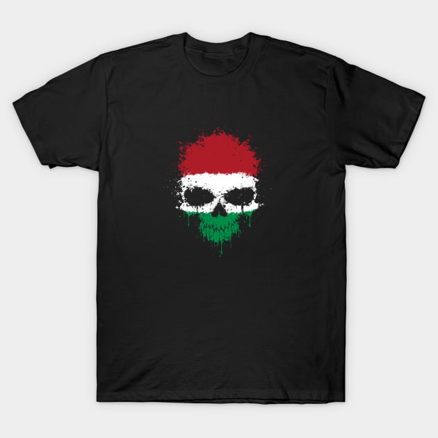 Chaotic Hungarian Flag Splatter Skull T-Shirt by jeffbartels